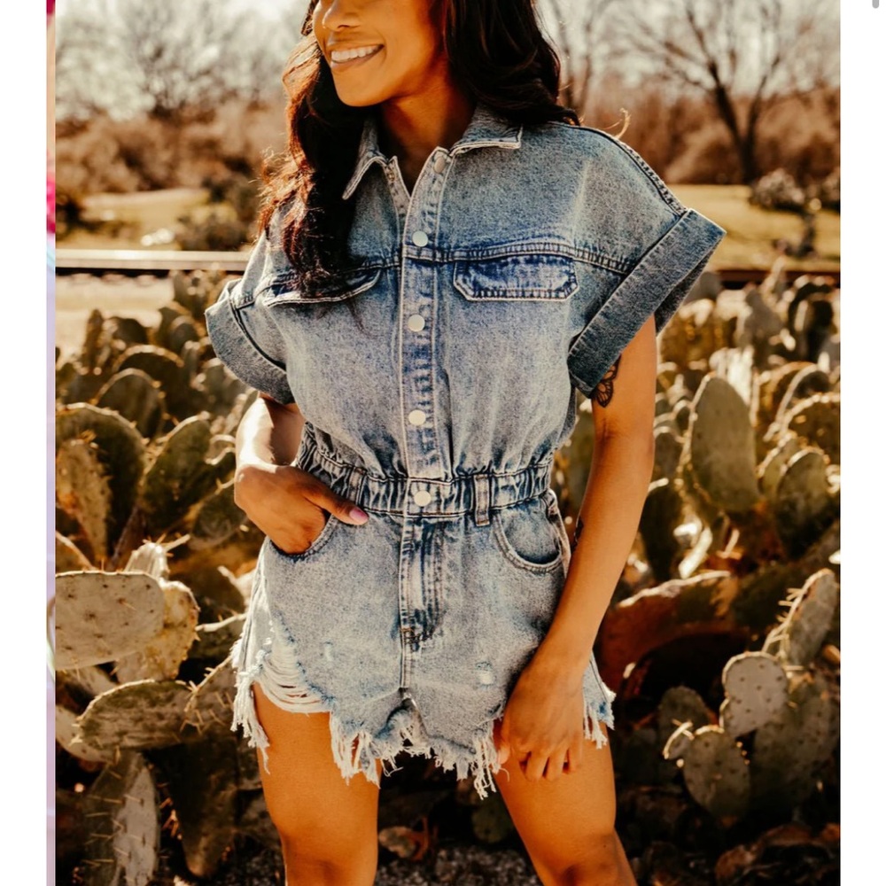 These Three Boutique Denim Button-Up Romper